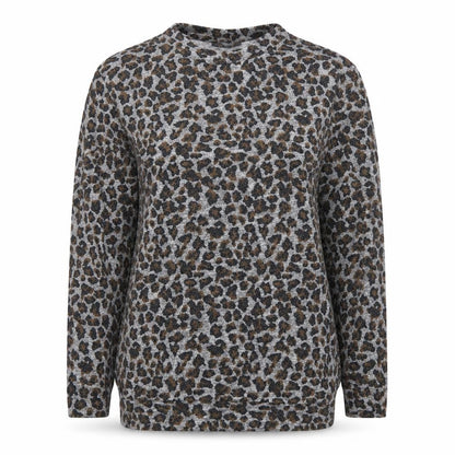 Topshop Women’s Grey Leopard Print Long Sleeve Jersey Top Size 8