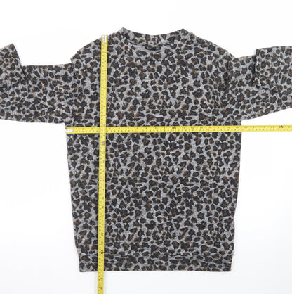 Topshop Women’s Grey Leopard Print Long Sleeve Jersey Top Size 8