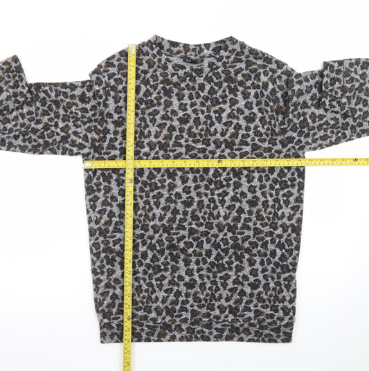 Topshop Women’s Grey Leopard Print Long Sleeve Jersey Top Size 8
