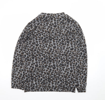 Topshop Women’s Grey Leopard Print Long Sleeve Jersey Top Size 8