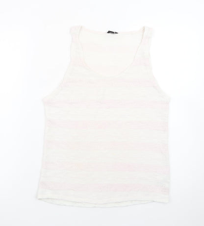 Topshop Women White Knit Tank Top Size 12 Sleeveless Summer Casual