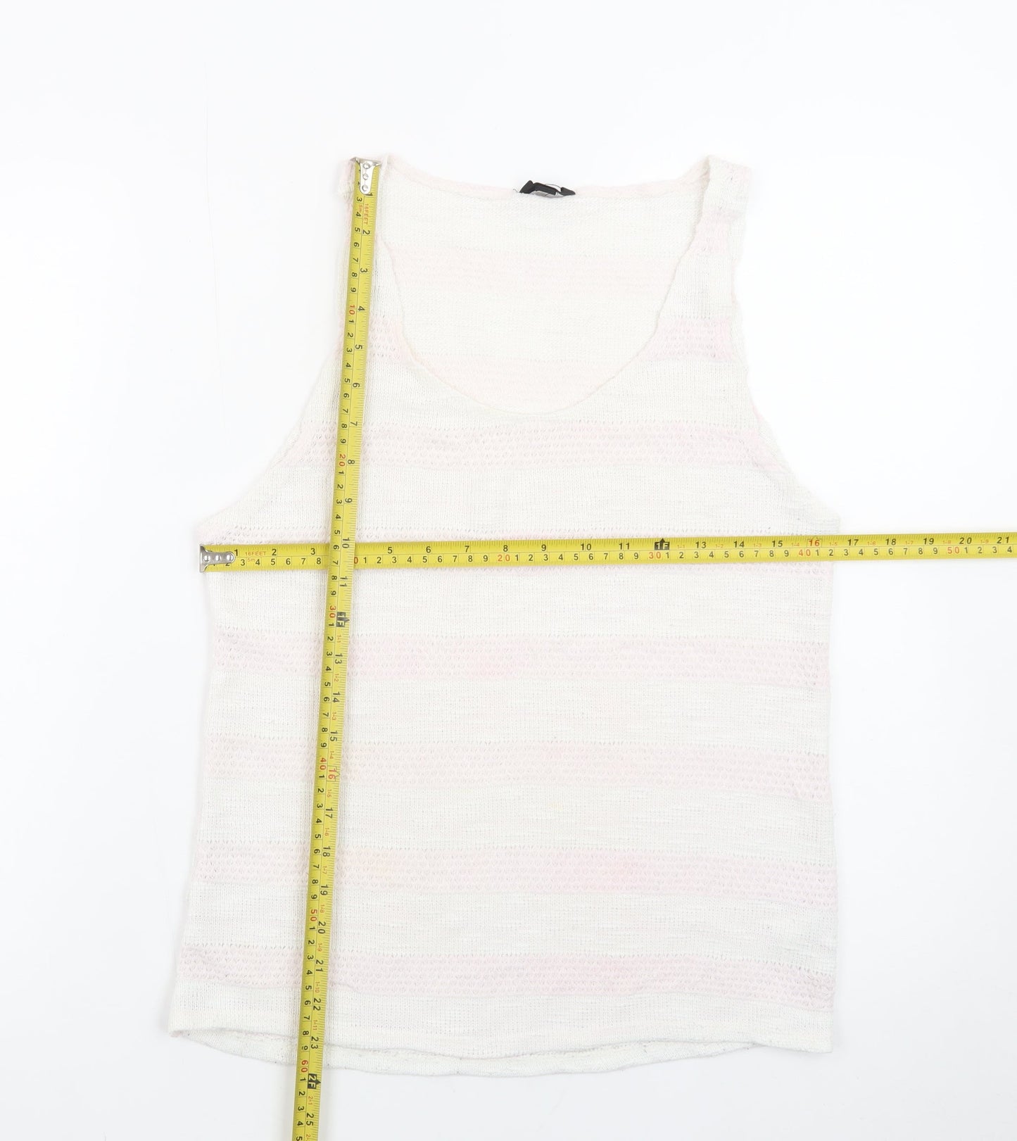 Topshop Women White Knit Tank Top Size 12 Sleeveless Summer Casual