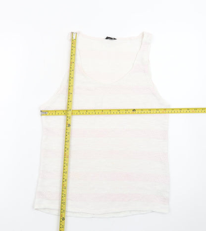 Topshop Women White Knit Tank Top Size 12 Sleeveless Summer Casual