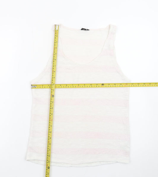 Topshop Women White Knit Tank Top Size 12 Sleeveless Summer Casual