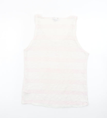 Topshop Women White Knit Tank Top Size 12 Sleeveless Summer Casual