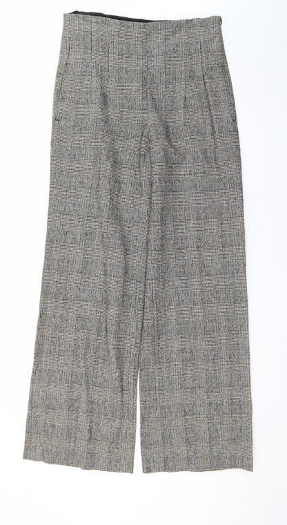Zara Women Grey Check Wide-Leg Trousers Size 14