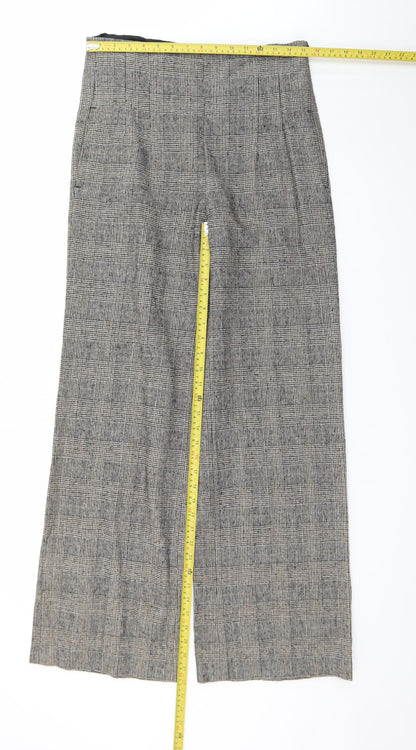 Zara Women Grey Check Wide-Leg Trousers Size 14