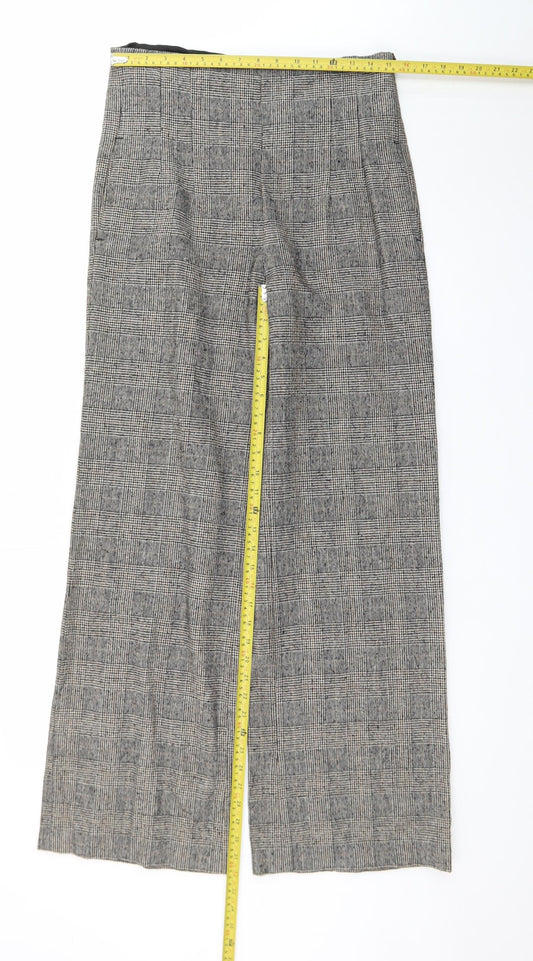 Zara Women Grey Check Wide-Leg Trousers Size 14