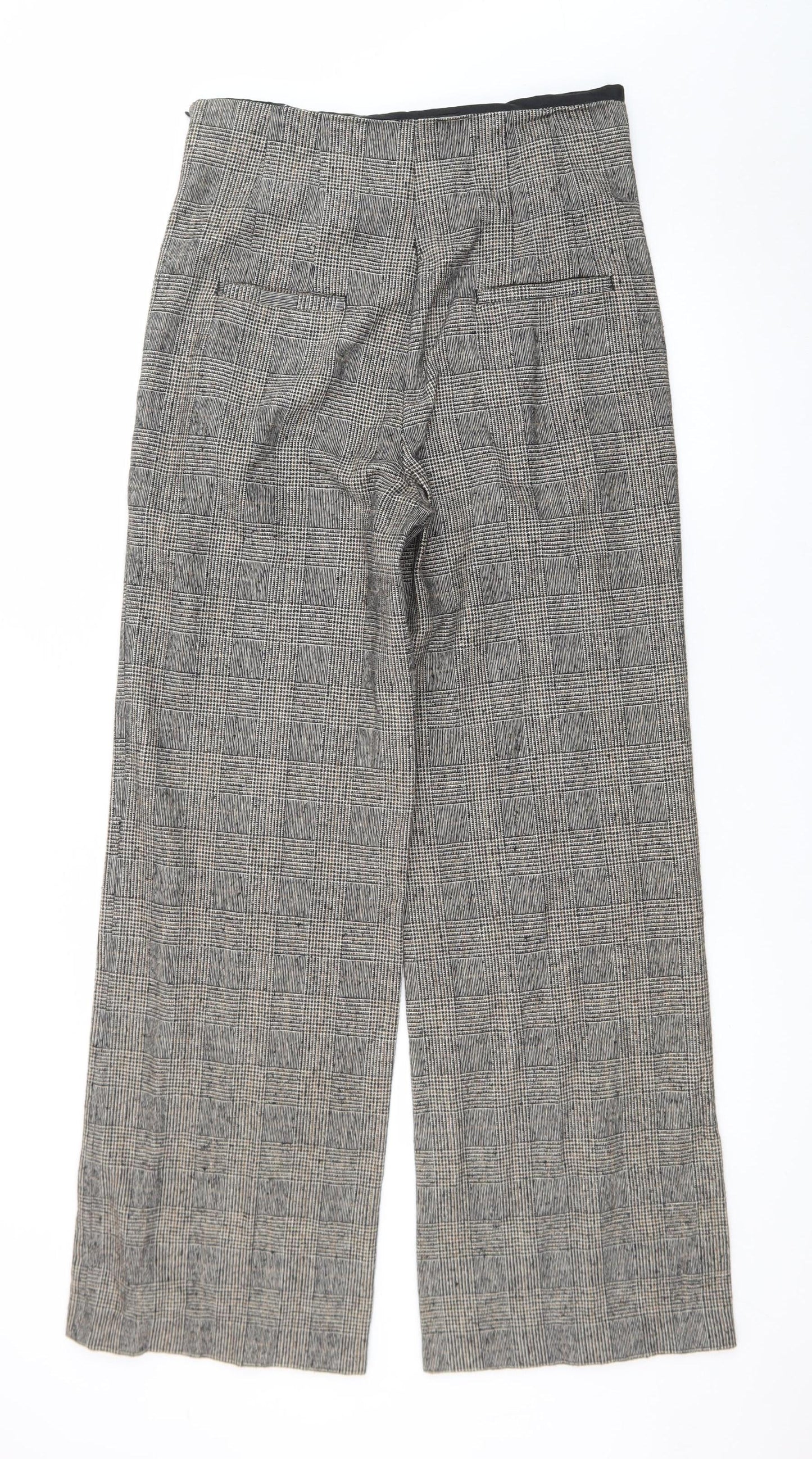 Zara Women Grey Check Wide-Leg Trousers Size 14