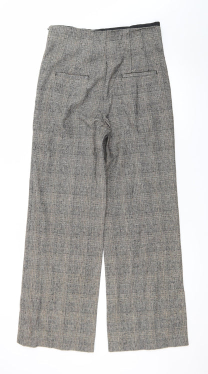 Zara Women Grey Check Wide-Leg Trousers Size 14