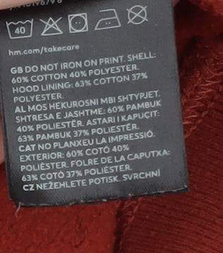 H&M Men's Rust Red Relaxed Fit Hoodie L Graphic Print Cotton Blend