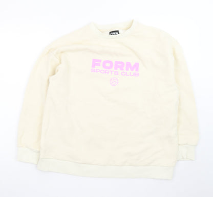 FORM Womens Beige Sweatshirt Size 8 Pullover Crew Neck Sports Club