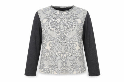 Zara Women Grey Lace Front Long Sleeve Jersey T-Shirt L