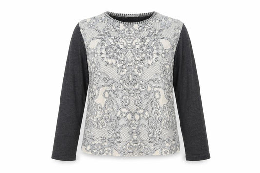 Zara Women Grey Lace Front Long Sleeve Jersey T-Shirt L