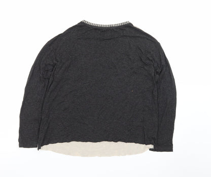Zara Women Grey Lace Front Long Sleeve Jersey T-Shirt L