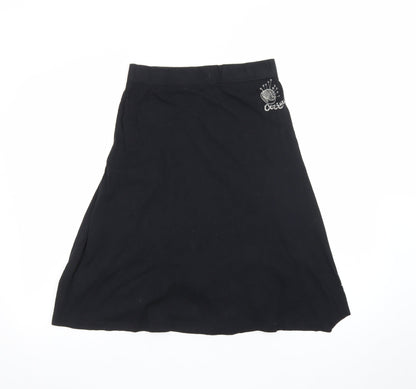 Desigual Womens Black A-Line Embroidered Art Skirt Size M