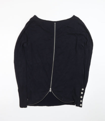 Mint Velvet Women's Black Size 12 Long Sleeve Boat Neck Zip Back Jumper