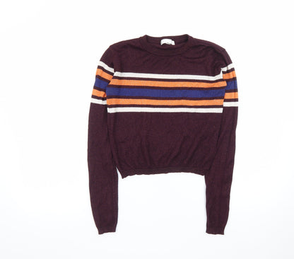 Cooperative Womens Brown Striped Crew Neck Pullover Jumper Size S