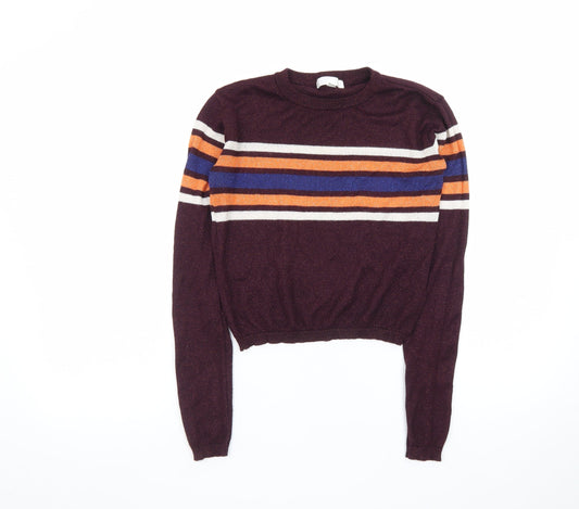 Cooperative Womens Brown Striped Crew Neck Pullover Jumper Size S