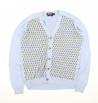 DKNY Men's Blue Geometric Classic Fit Cardigan M