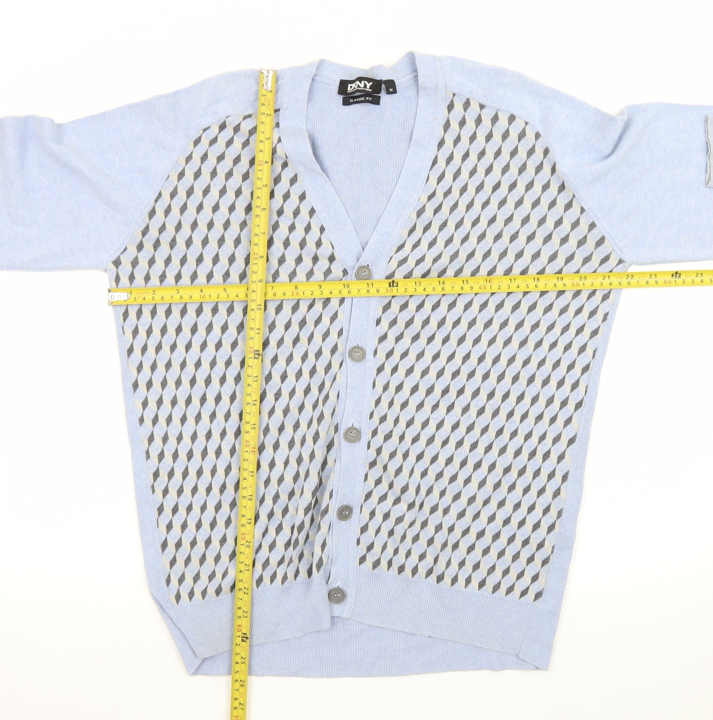 DKNY Men's Blue Geometric Classic Fit Cardigan M
