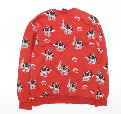 H&M Women Red Christmas Graphic Long Sleeve Cotton Jumper M