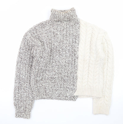 ZARA Girls Grey & Ivory Roll Neck Pullover Jumper Size 13-14 Years Wool Blend