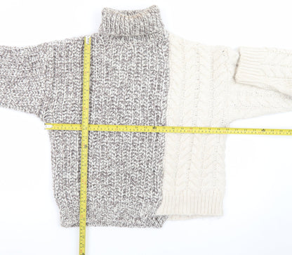 ZARA Girls Grey & Ivory Roll Neck Pullover Jumper Size 13-14 Years Wool Blend