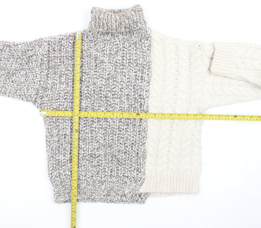 ZARA Girls Grey & Ivory Roll Neck Pullover Jumper Size 13-14 Years Wool Blend