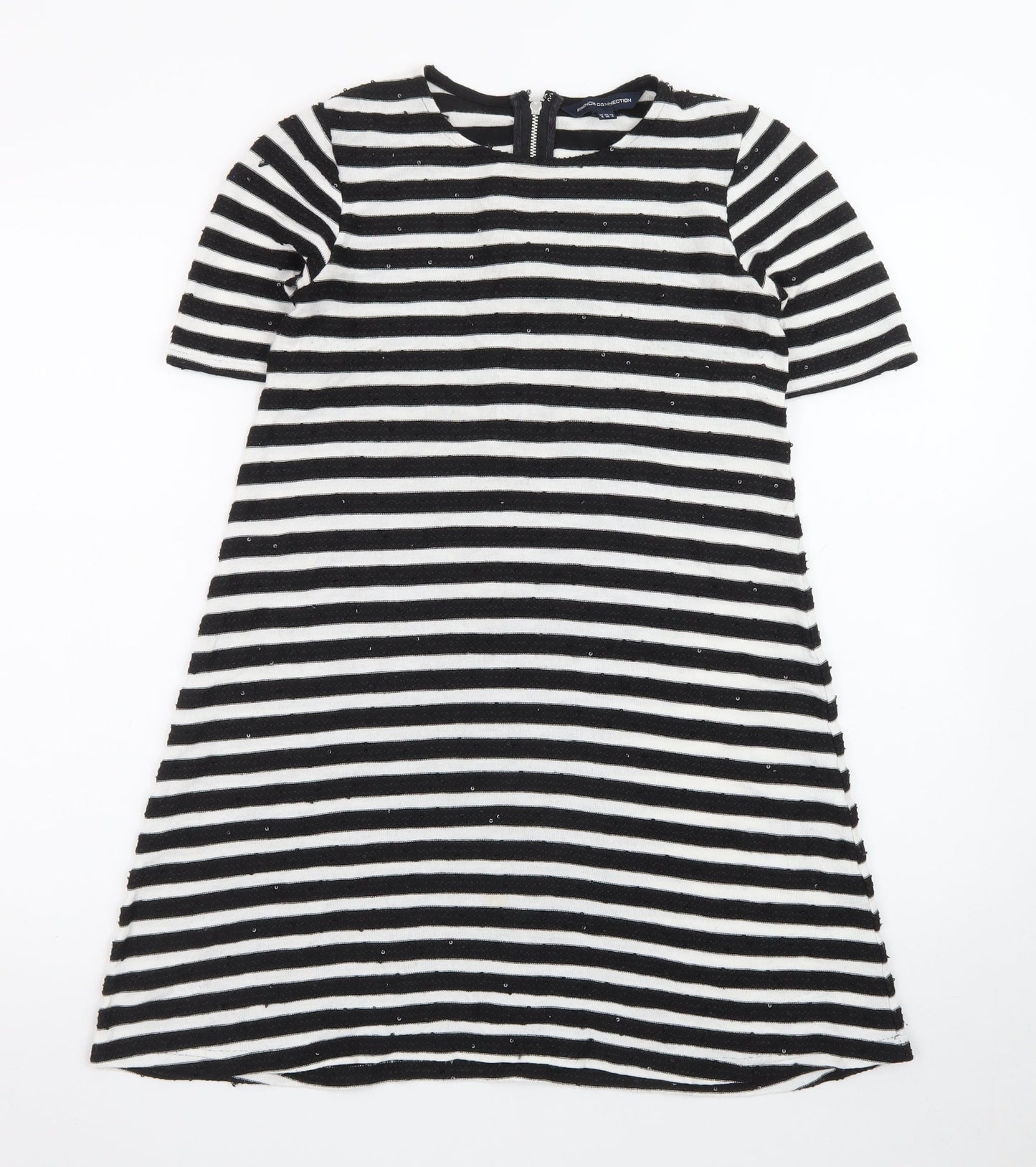 French Connection Women's Black White Striped Shift Dress Size 8