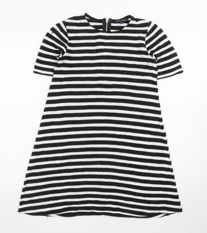 French Connection Women's Black White Striped Shift Dress Size 8