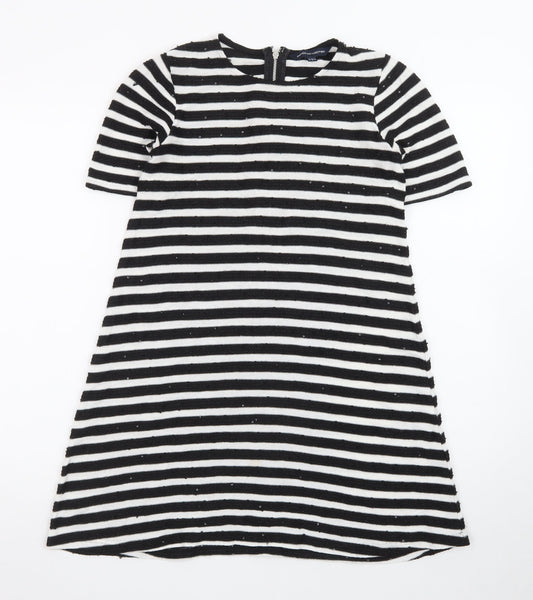 French Connection Women's Black White Striped Shift Dress Size 8