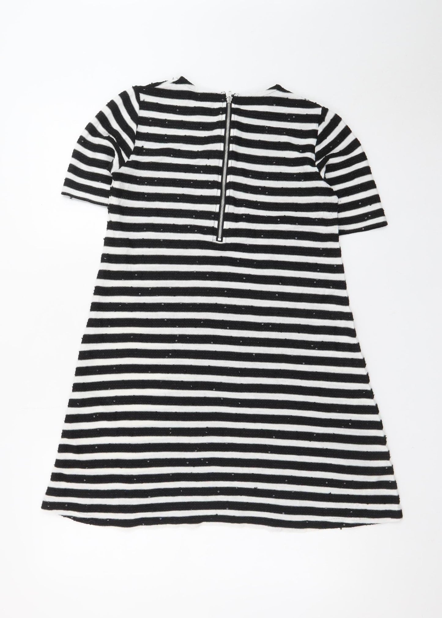 French Connection Women's Black White Striped Shift Dress Size 8