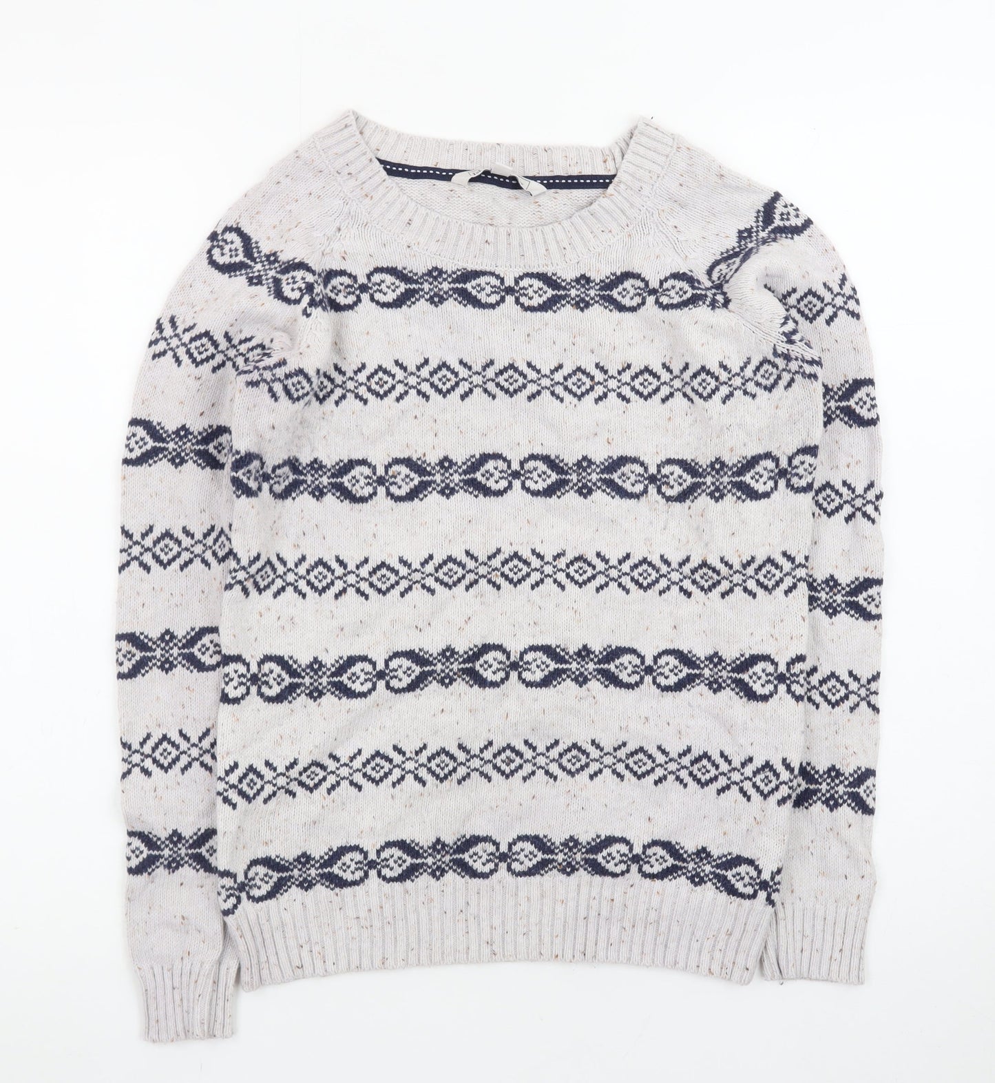 Fat Face Womens Beige Fair Isle Wool Jumper Size 10 Raglan Knit