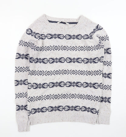 Fat Face Womens Beige Fair Isle Wool Jumper Size 10 Raglan Knit