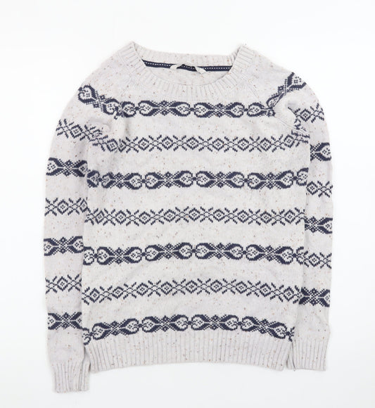 Fat Face Womens Beige Fair Isle Wool Jumper Size 10 Raglan Knit