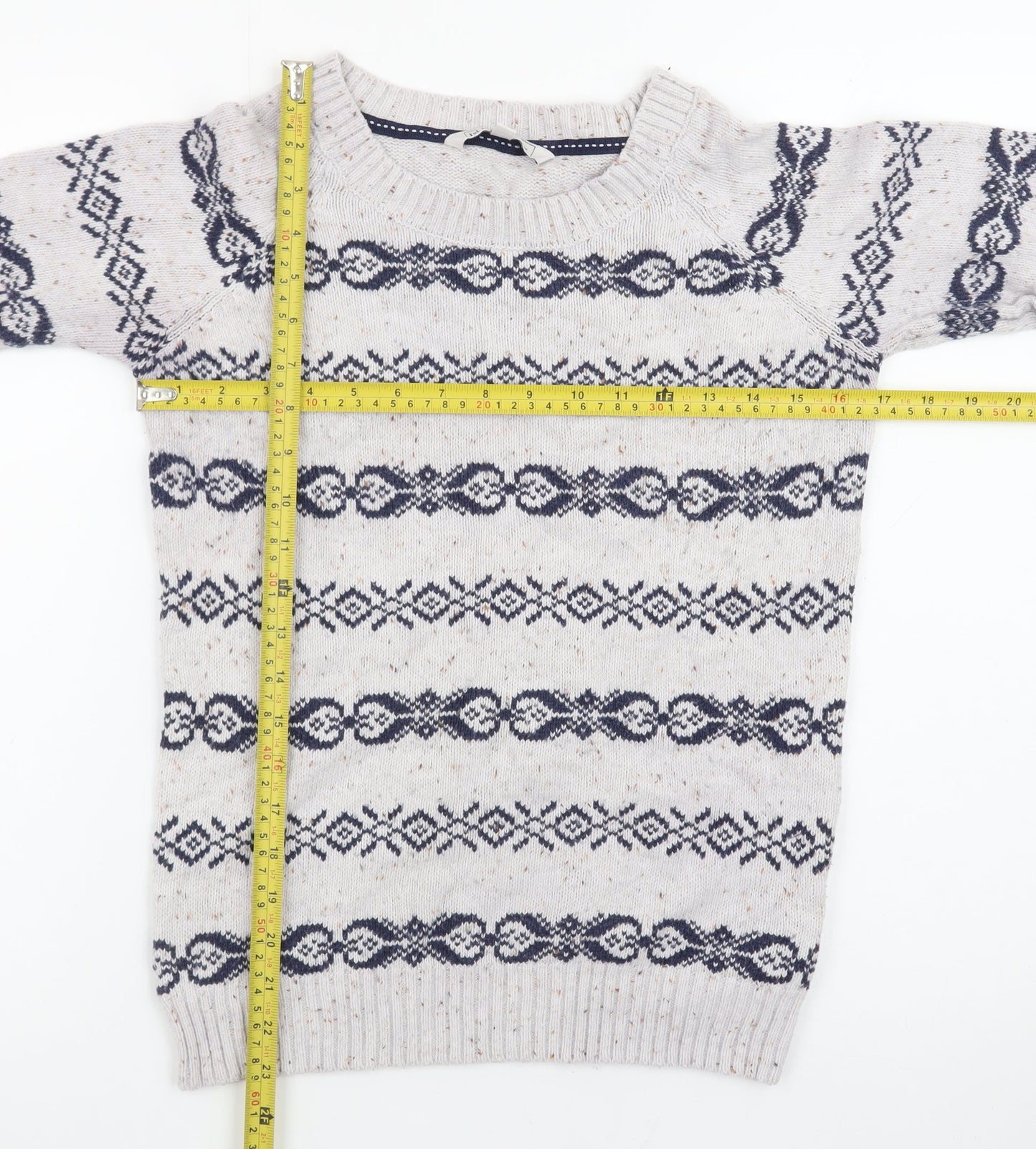 Fat Face Womens Beige Fair Isle Wool Jumper Size 10 Raglan Knit