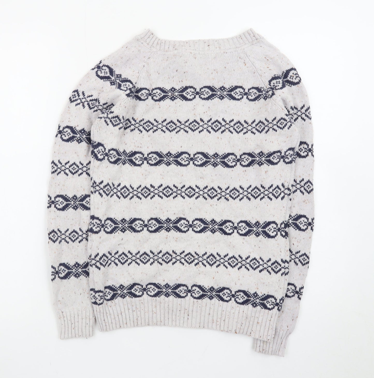 Fat Face Womens Beige Fair Isle Wool Jumper Size 10 Raglan Knit