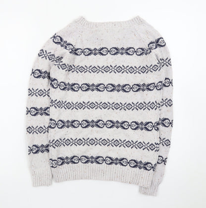 Fat Face Womens Beige Fair Isle Wool Jumper Size 10 Raglan Knit