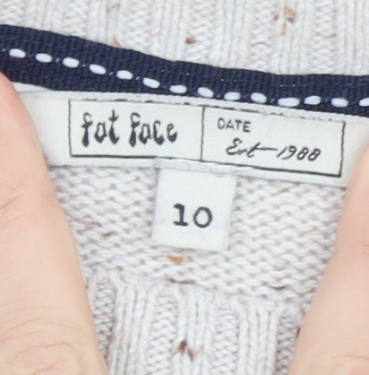 Fat Face Womens Beige Fair Isle Wool Jumper Size 10 Raglan Knit