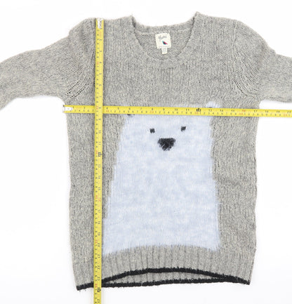 Yumi Women’s Grey Polar Bear Knit Long Sleeve Pullover Jumper Size 10