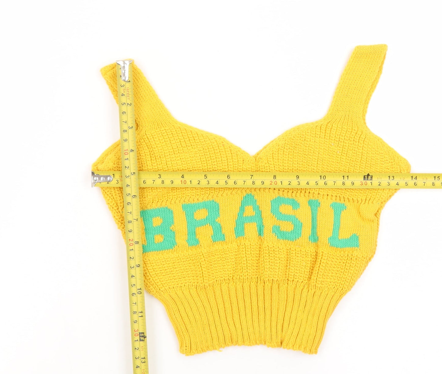 Adriana Franco Dias Women's Yellow Cropped Knit Tank Top M