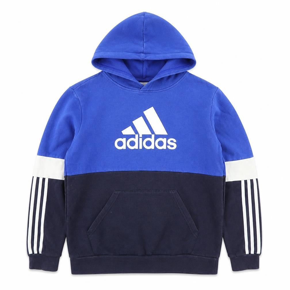 Front view of Adidas boys’ blue & navy hoodie 15-16 years pullover fleece sweatshirt