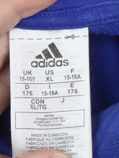 Adidas Boys Blue & Navy Hoodie 15-16 Years Pullover Fleece Sweatshirt
