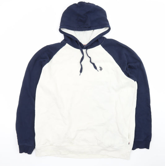 U.S. Polo Assn. Men’s White Navy Pullover Hoodie 2XL Graphic Logo
