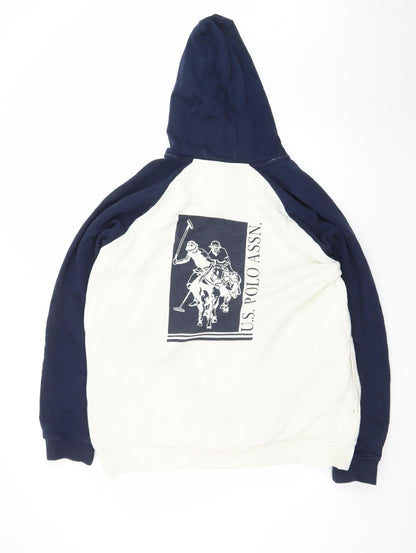 U.S. Polo Assn. Men’s White Navy Pullover Hoodie 2XL Graphic Logo