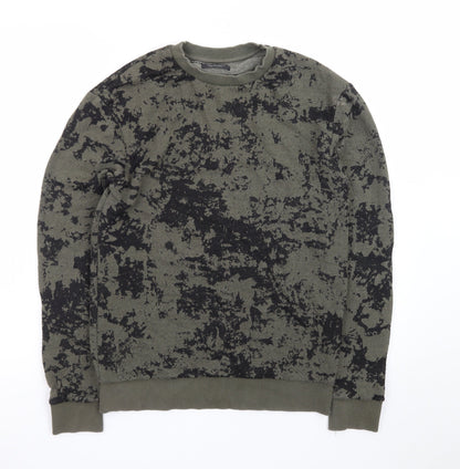 Zara Man Green Camouflage Crew Neck Pullover Sweatshirt Size S