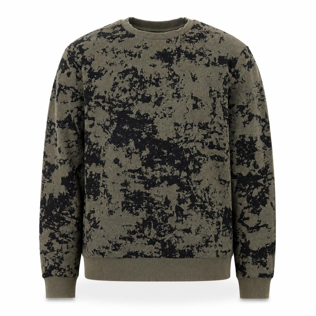 Zara Man Green Camouflage Crew Neck Pullover Sweatshirt Size S