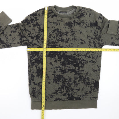 Zara Man Green Camouflage Crew Neck Pullover Sweatshirt Size S