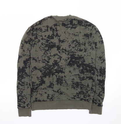 Zara Man Green Camouflage Crew Neck Pullover Sweatshirt Size S